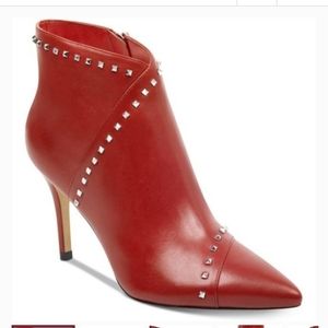 Red silver studded ankle booties